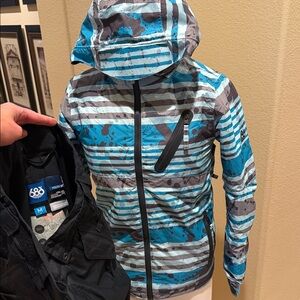 686 Boys Blue and Gray Patterned Jacket Ski Snowboard with pant set